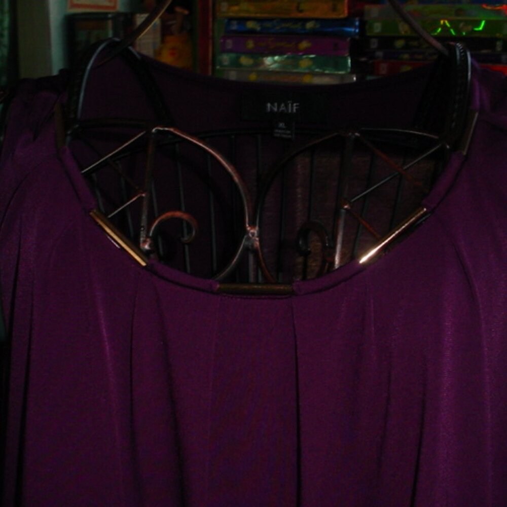 NAIF Dark Purple Stretch Copper Neck Accent Blouse XL